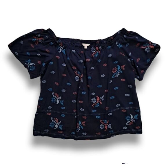 Beltaine Tops - Beltaine Off the Shoulder Top Navy Blue Floral Medium